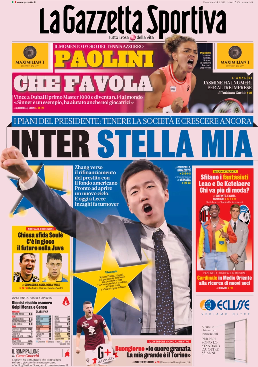 anteprima della prima pagina di la-gazzetta-dello-sport del 25/02/2024