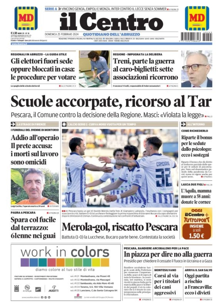 anteprima della prima pagina di il-centro-pescara del 25/02/2024