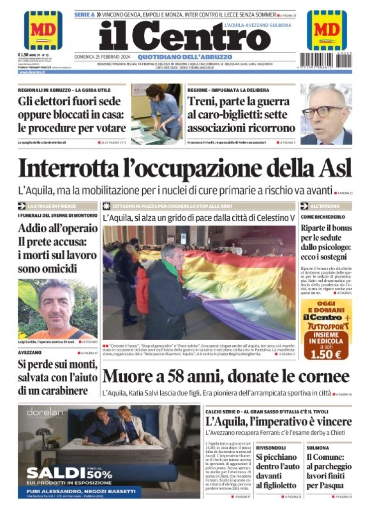 anteprima della prima pagina di il-centro-laquila del 25/02/2024