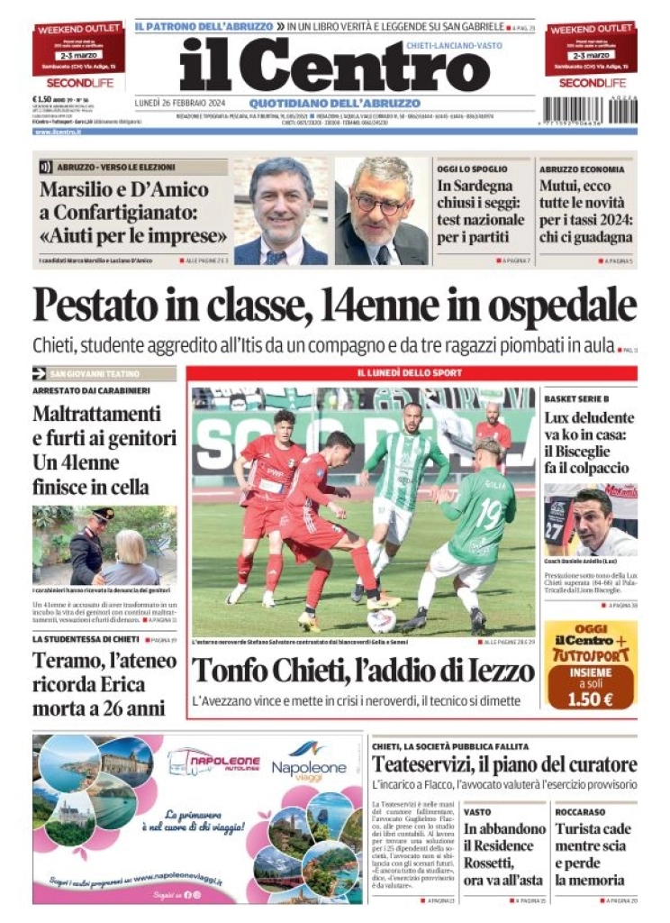 anteprima della prima pagina di il-centro-chieti del 26/02/2024