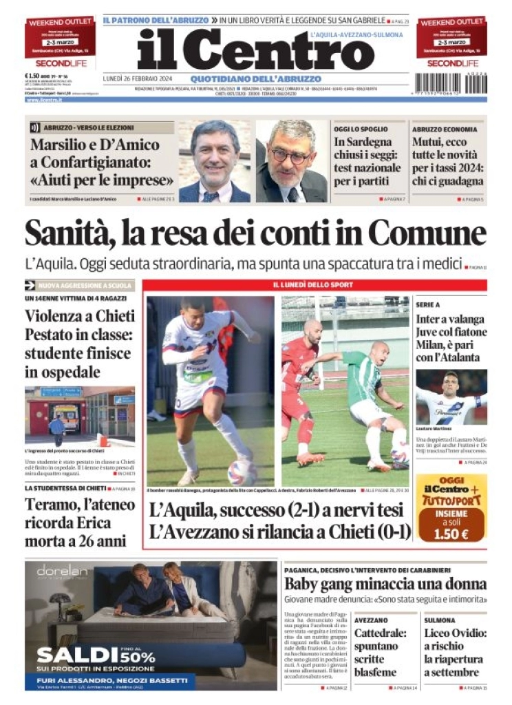 anteprima della prima pagina di il-centro-laquila del 26/02/2024