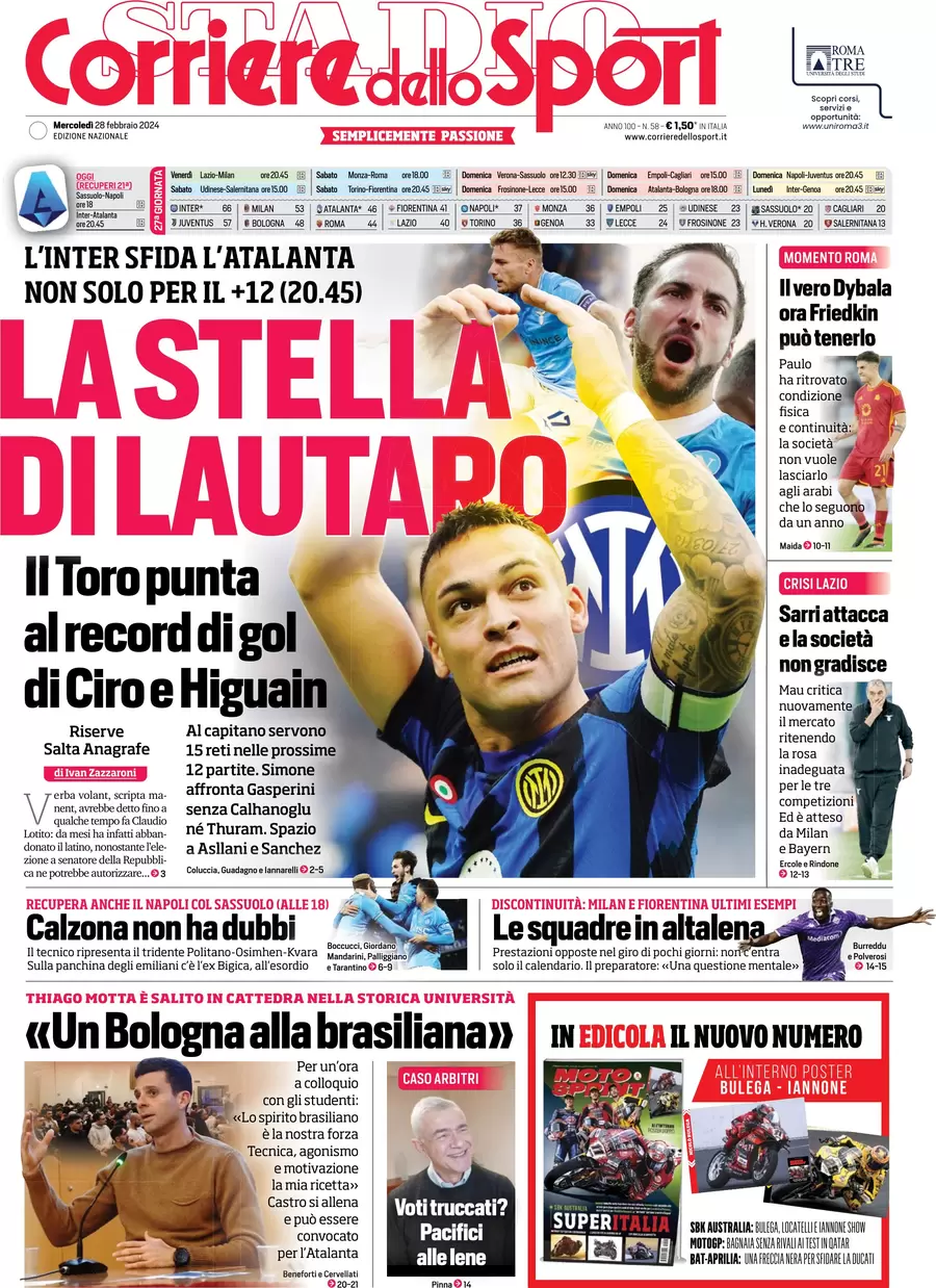 anteprima della prima pagina di corriere-dello-sport del 27/02/2024