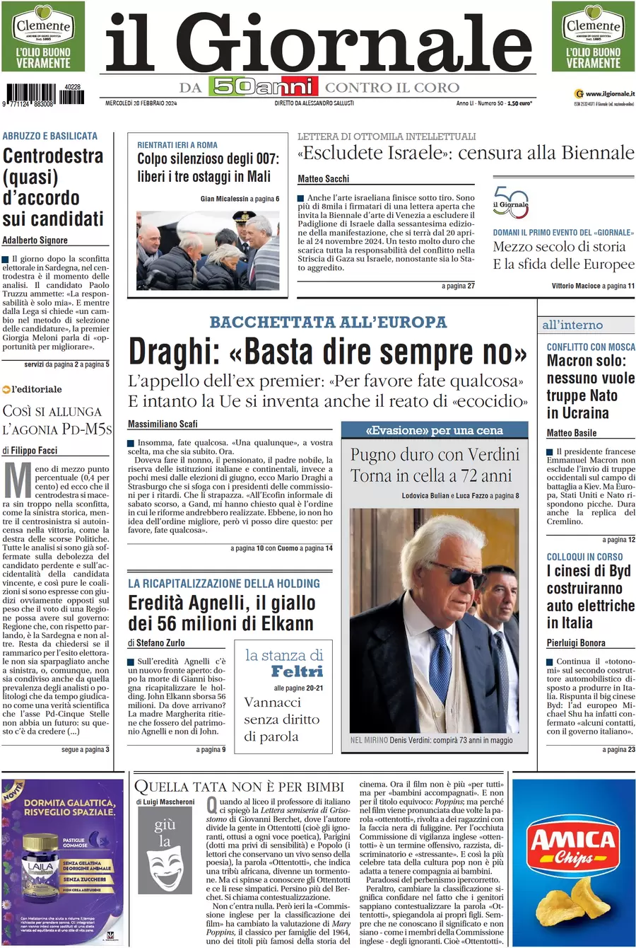 anteprima della prima pagina di il-giornale del 27/02/2024