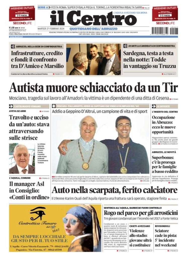 anteprima della prima pagina di il-centro-laquila del 27/02/2024