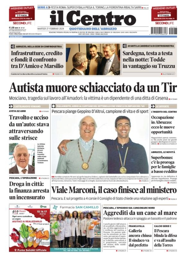 anteprima della prima pagina di il-centro-pescara del 27/02/2024