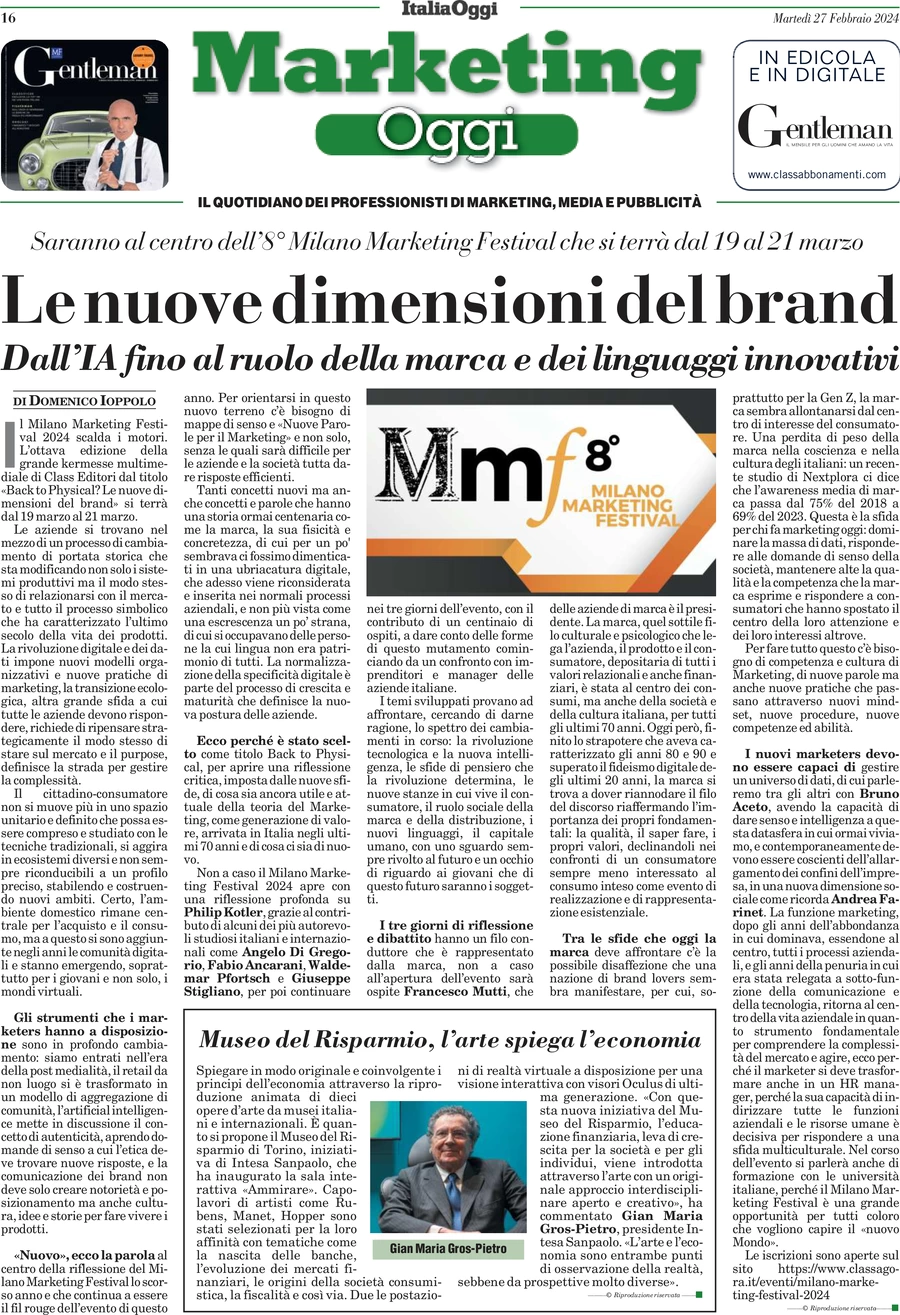 anteprima della prima pagina di marketing-oggi del 27/02/2024