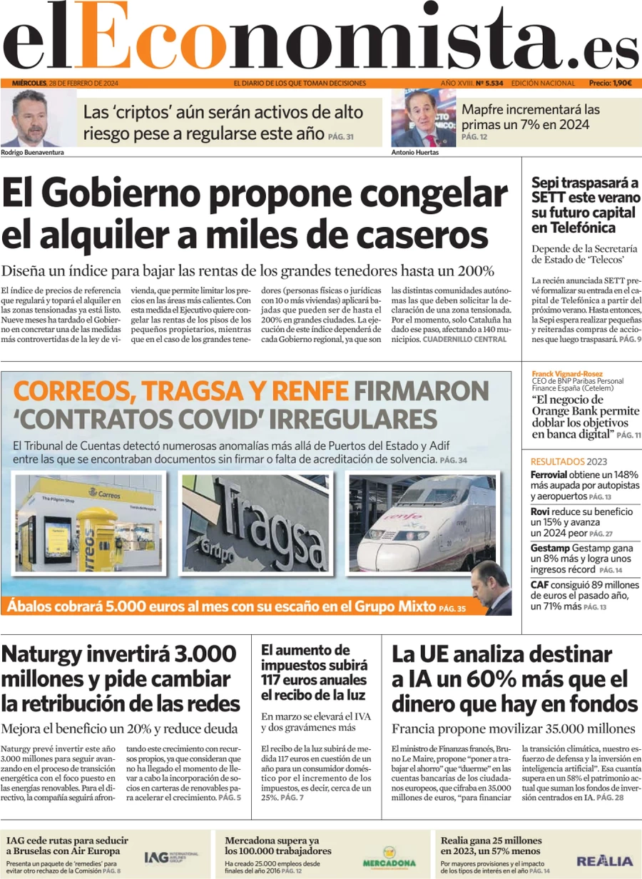 anteprima della prima pagina di el-economista del 27/02/2024