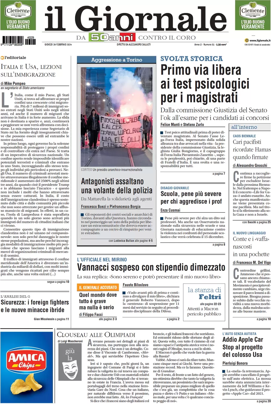 anteprima della prima pagina di il-giornale del 28/02/2024