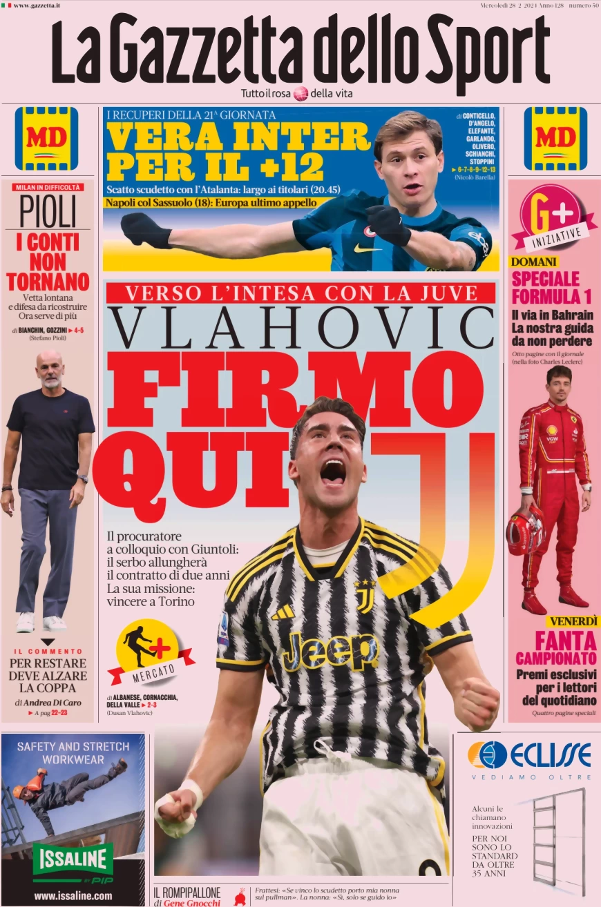 anteprima della prima pagina di la-gazzetta-dello-sport del 28/02/2024