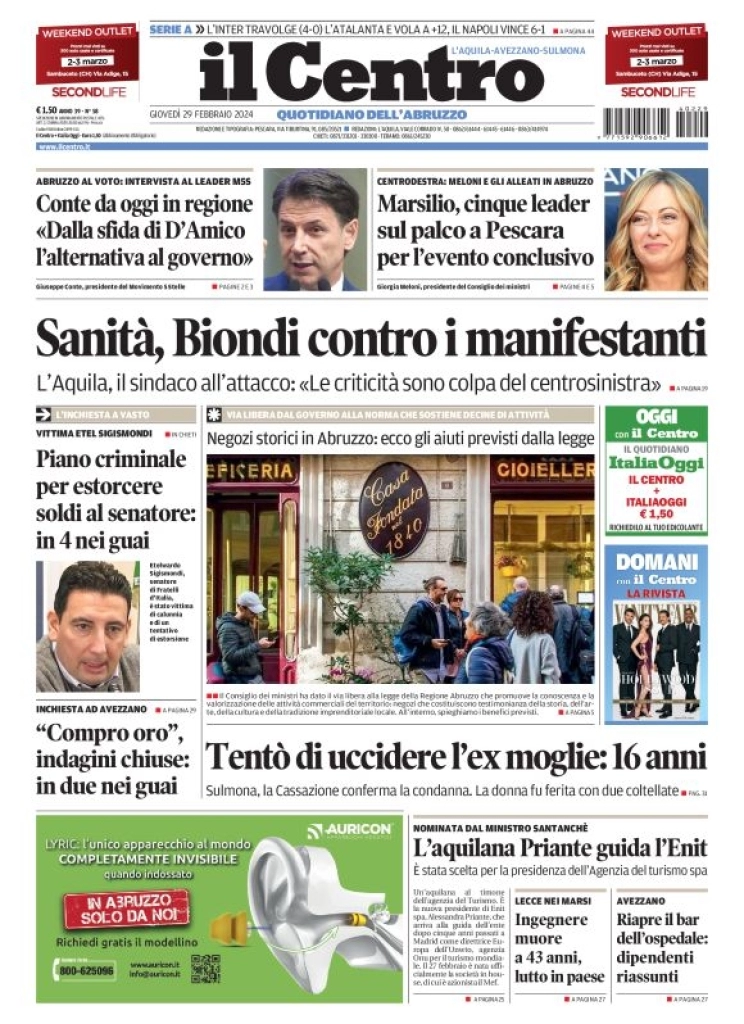 anteprima della prima pagina di il-centro-laquila del 29/02/2024