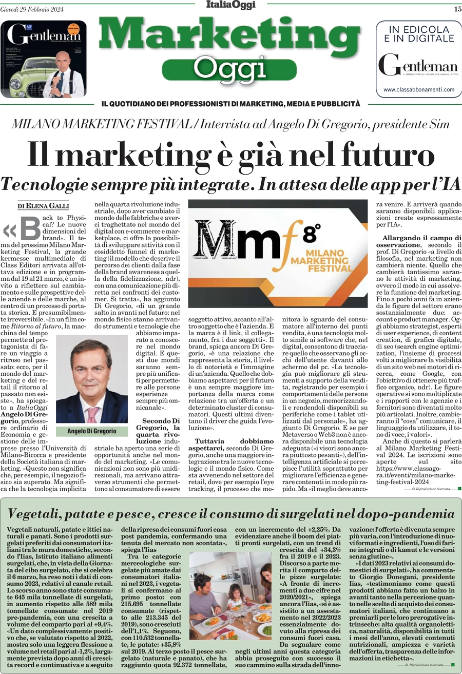 anteprima della prima pagina di marketing-oggi del 29/02/2024