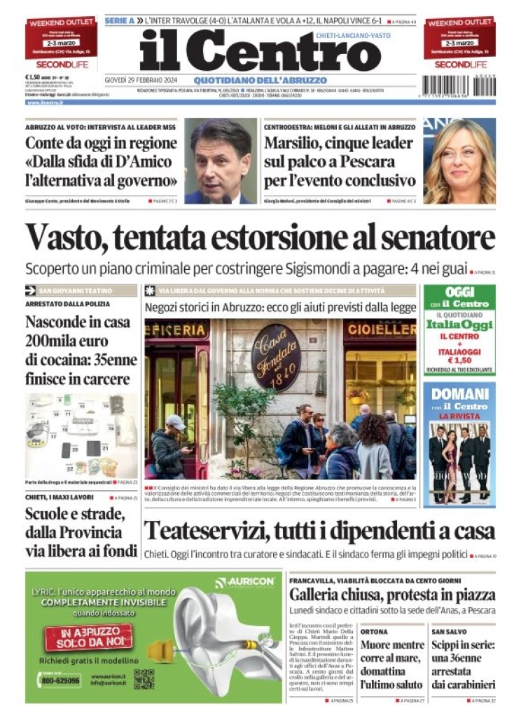 anteprima della prima pagina di il-centro-chieti del 29/02/2024