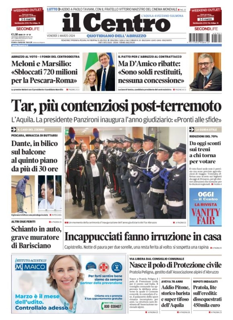 anteprima della prima pagina di il-centro-laquila del 01/03/2024