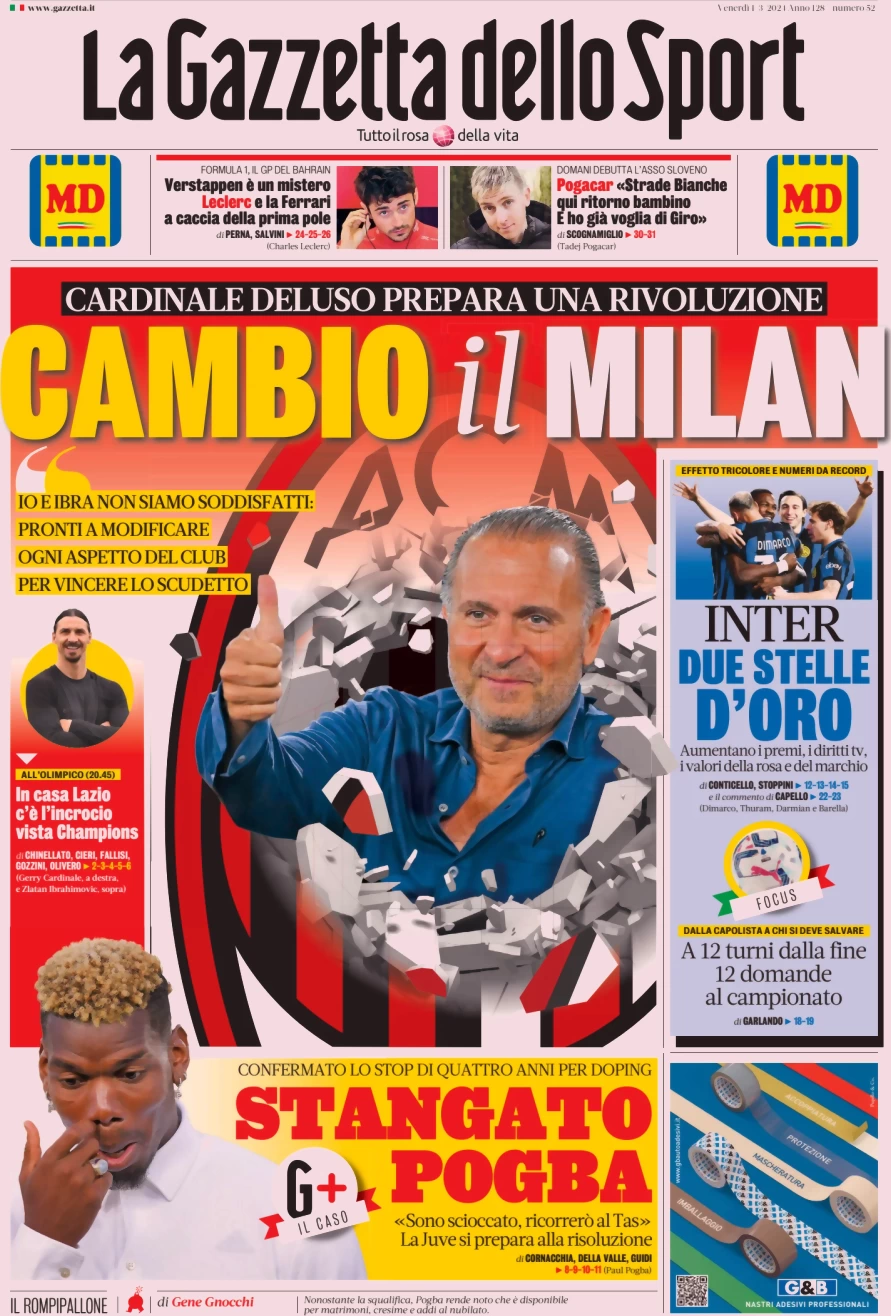 anteprima della prima pagina di la-gazzetta-dello-sport del 01/03/2024