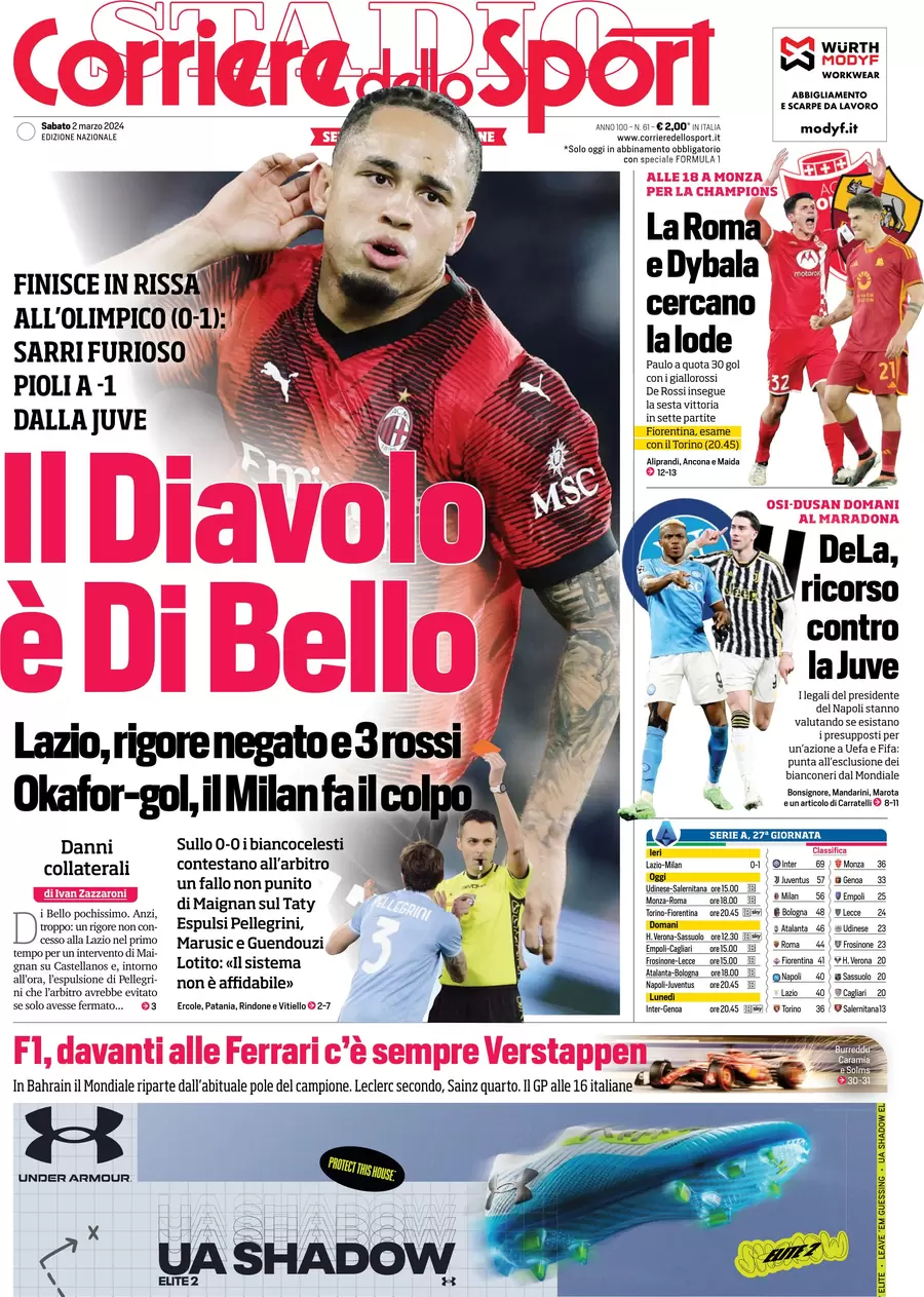 anteprima della prima pagina di corriere-dello-sport del 01/03/2024