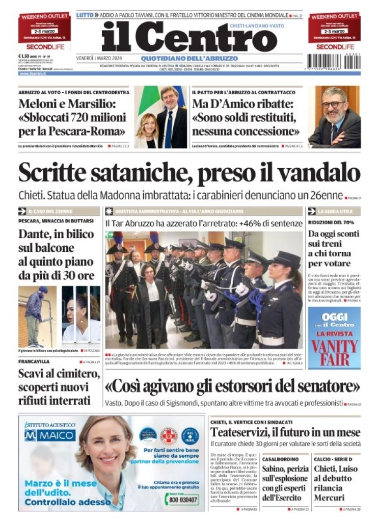 anteprima della prima pagina di il-centro-chieti del 01/03/2024