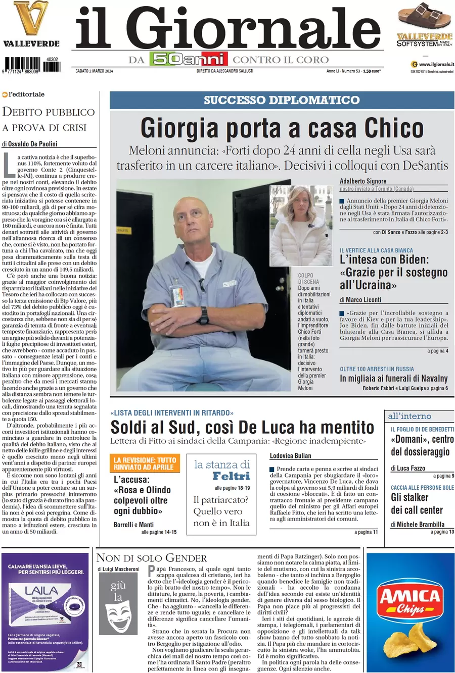 anteprima della prima pagina di il-giornale del 01/03/2024