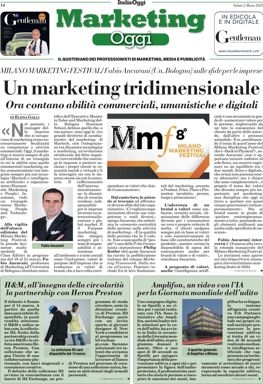 anteprima della prima pagina di marketing-oggi del 02/03/2024
