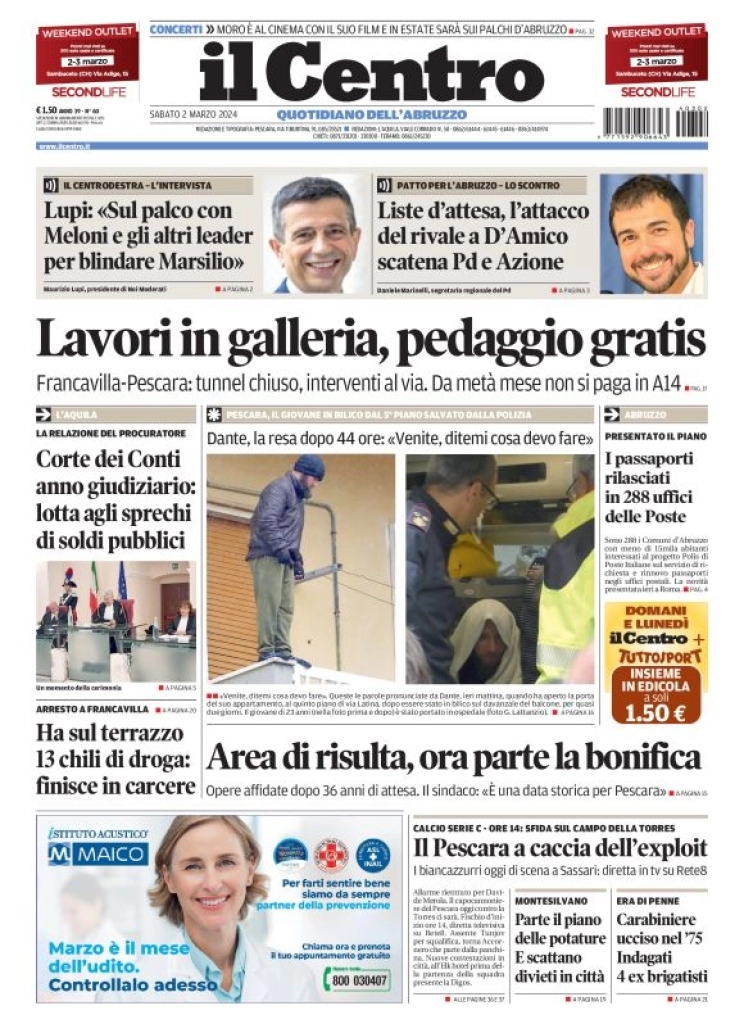 anteprima della prima pagina di il-centro-pescara del 02/03/2024