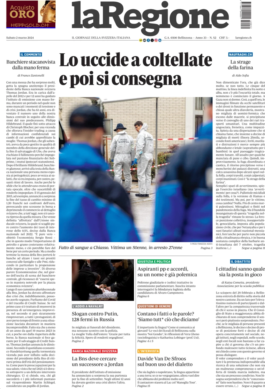 anteprima della prima pagina di la-regione del 02/03/2024