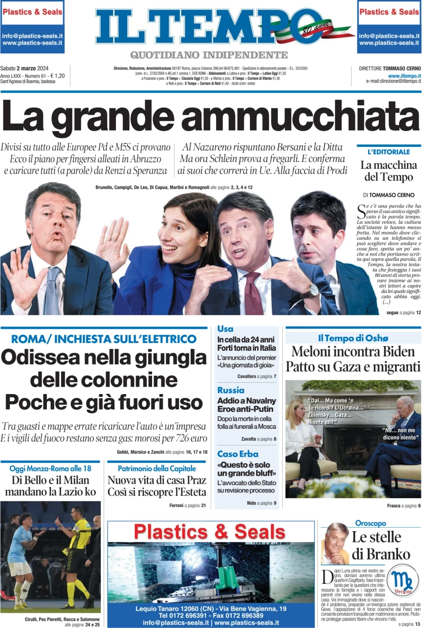 anteprima della prima pagina di il-tempo del 02/03/2024