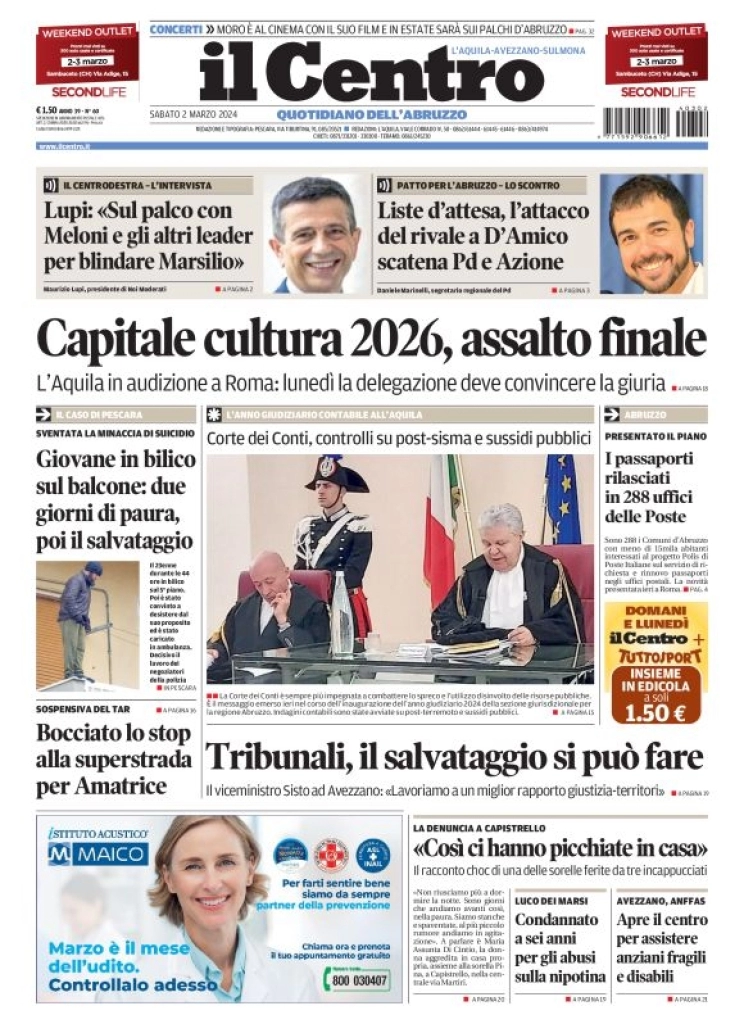 anteprima della prima pagina di il-centro-laquila del 02/03/2024