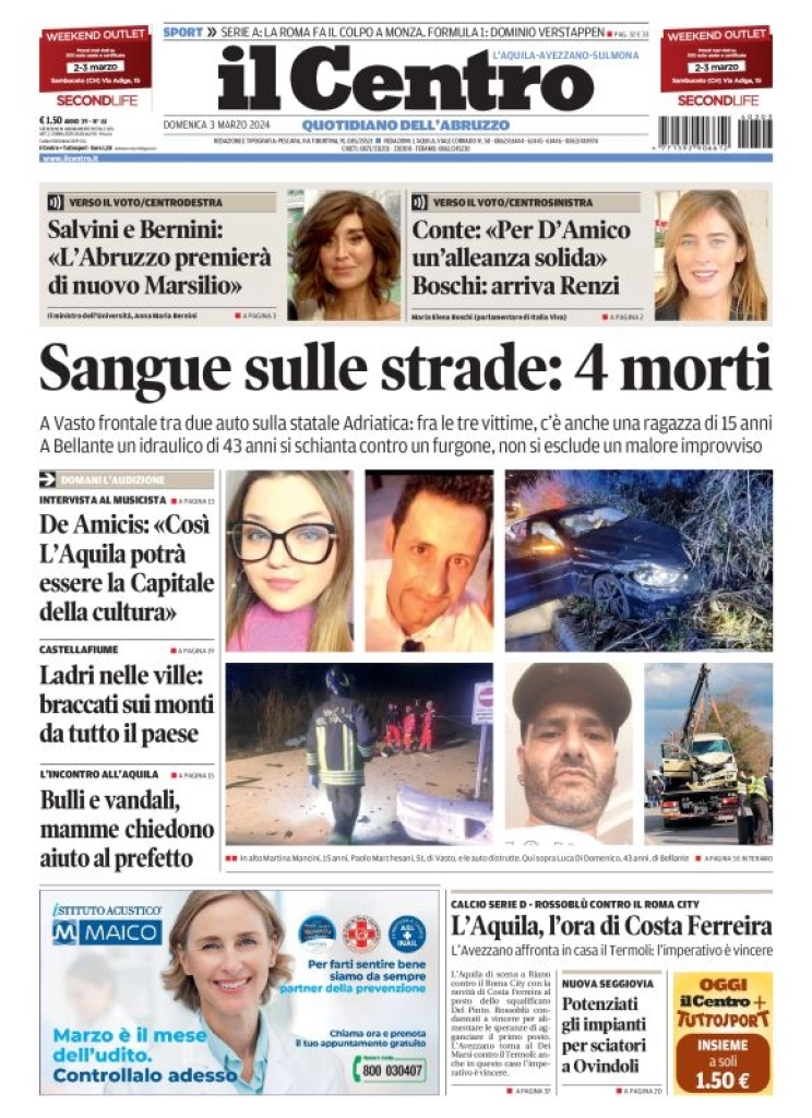 anteprima della prima pagina di il-centro-laquila del 03/03/2024