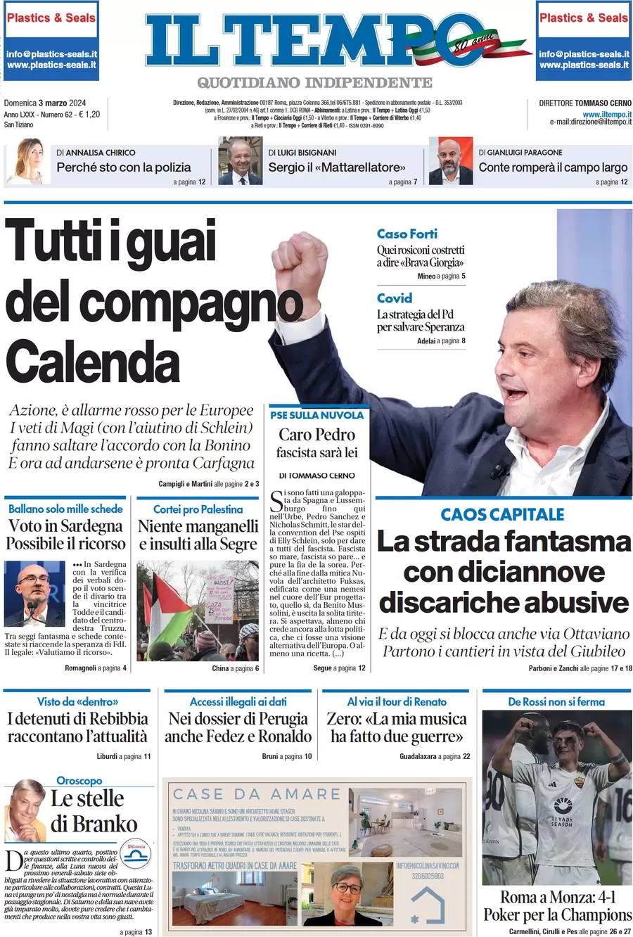 anteprima della prima pagina di il-tempo del 03/03/2024