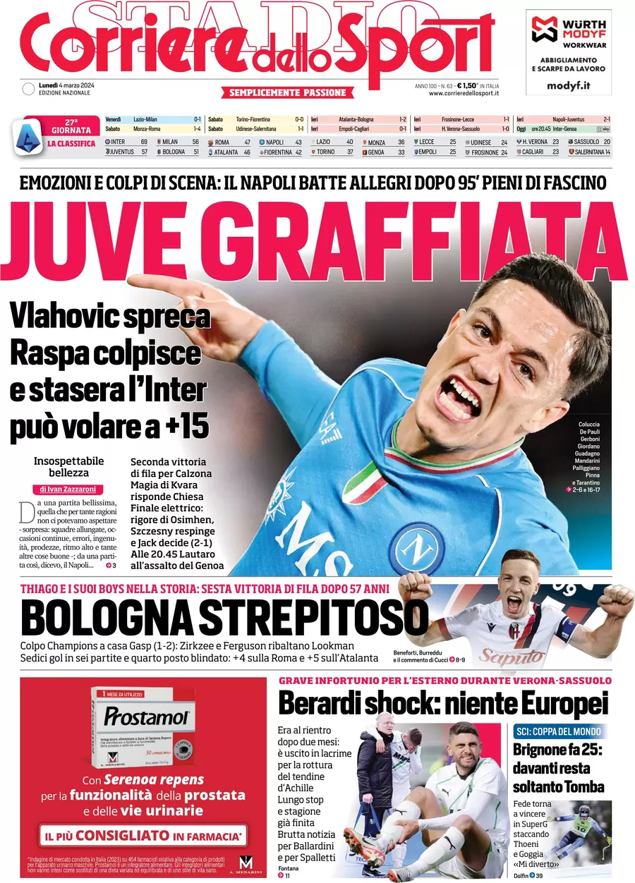 anteprima della prima pagina di corriere-dello-sport del 03/03/2024