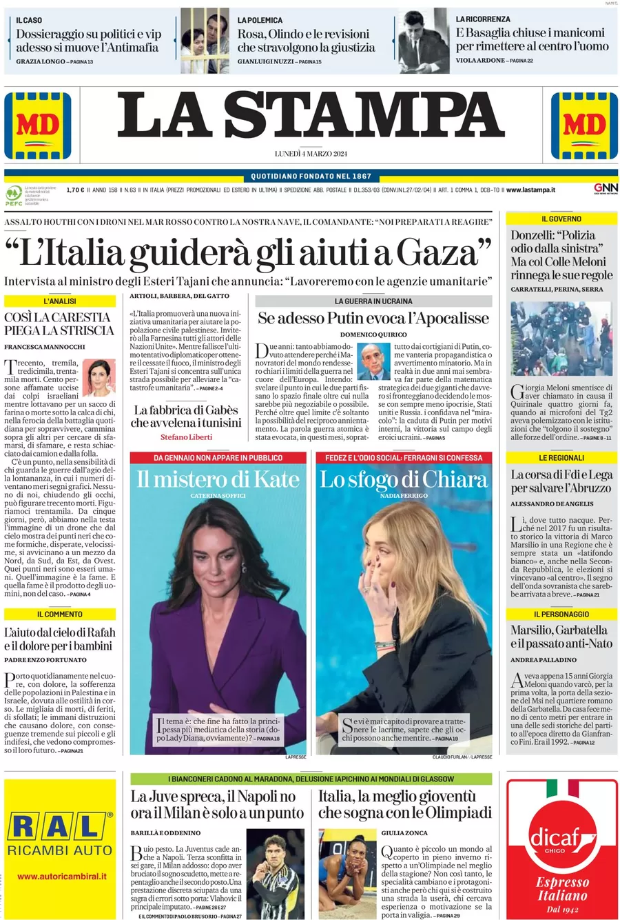 anteprima della prima pagina di la-stampa del 03/03/2024