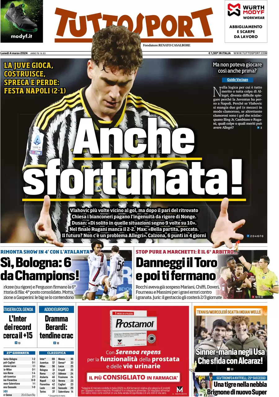 anteprima della prima pagina di tuttosport del 03/03/2024