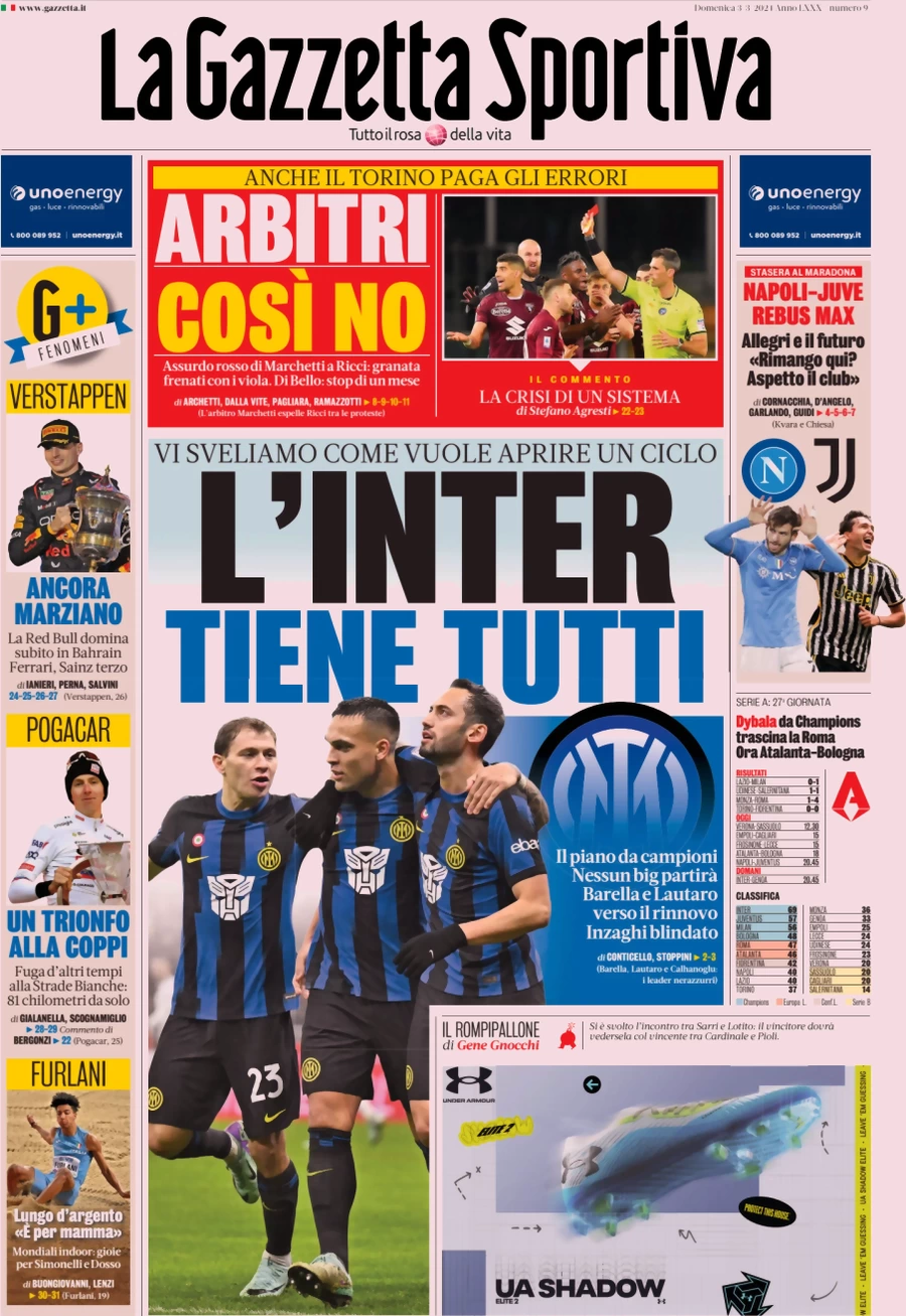 anteprima della prima pagina di la-gazzetta-dello-sport del 03/03/2024