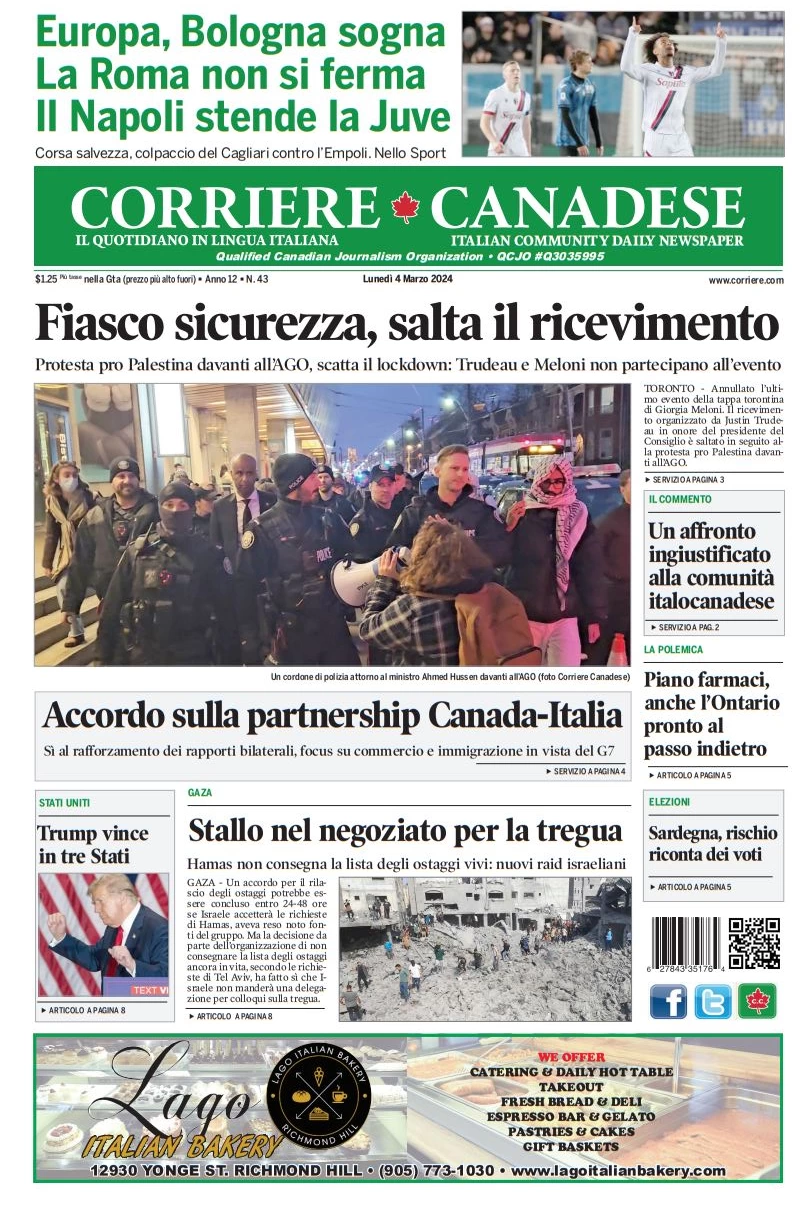 anteprima della prima pagina di corriere-canadese del 03/03/2024