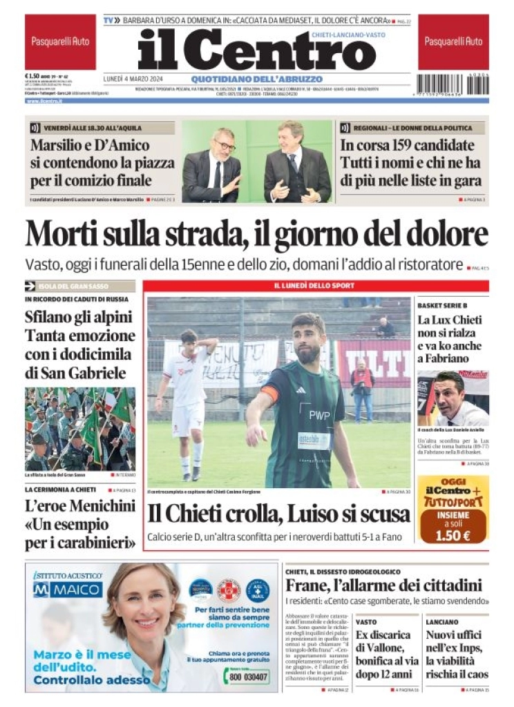 anteprima della prima pagina di il-centro-chieti del 04/03/2024