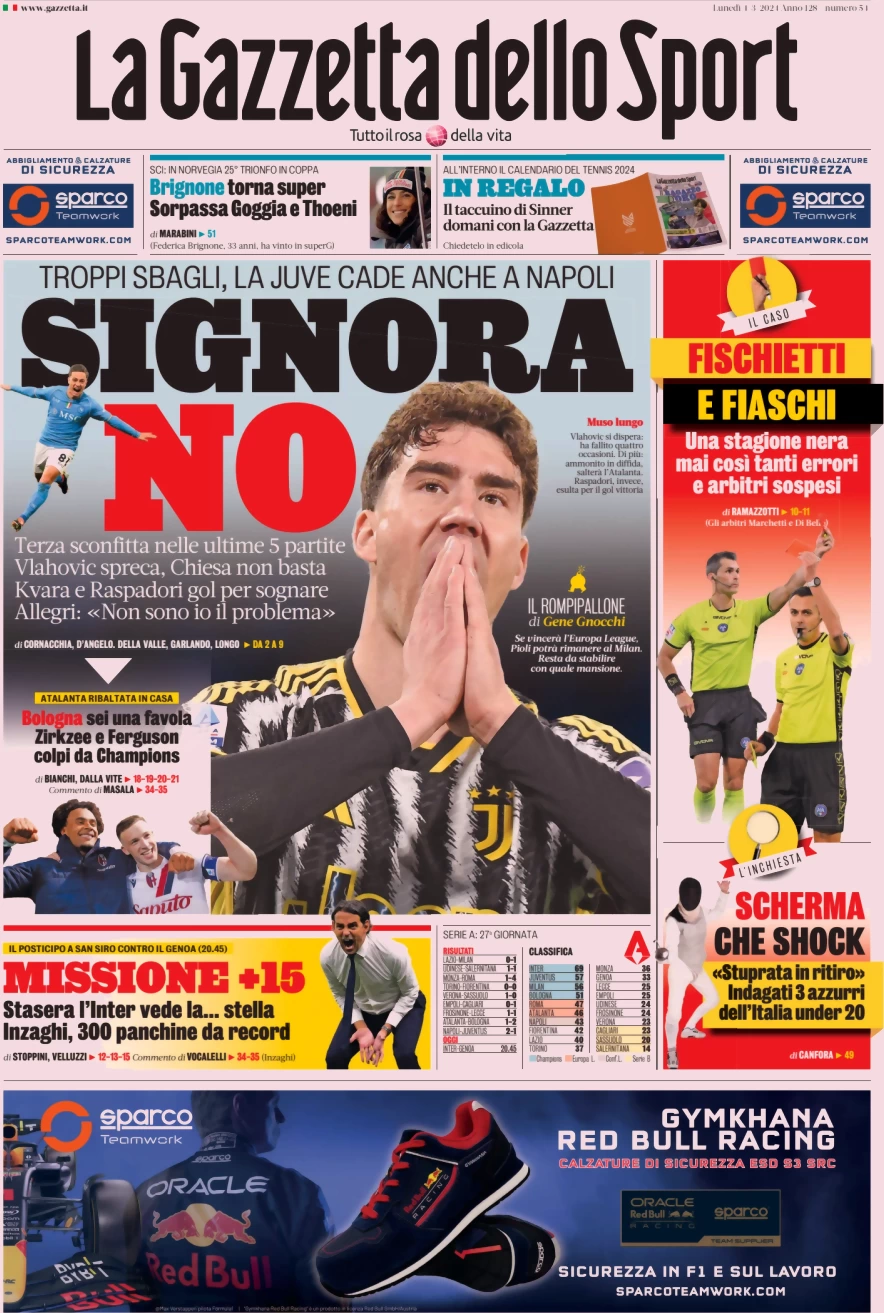 anteprima della prima pagina di la-gazzetta-dello-sport del 04/03/2024