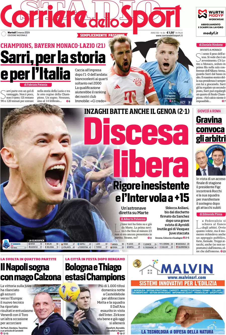 anteprima della prima pagina di corriere-dello-sport del 04/03/2024