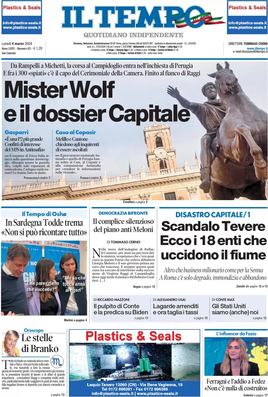 anteprima della prima pagina di il-tempo del 04/03/2024