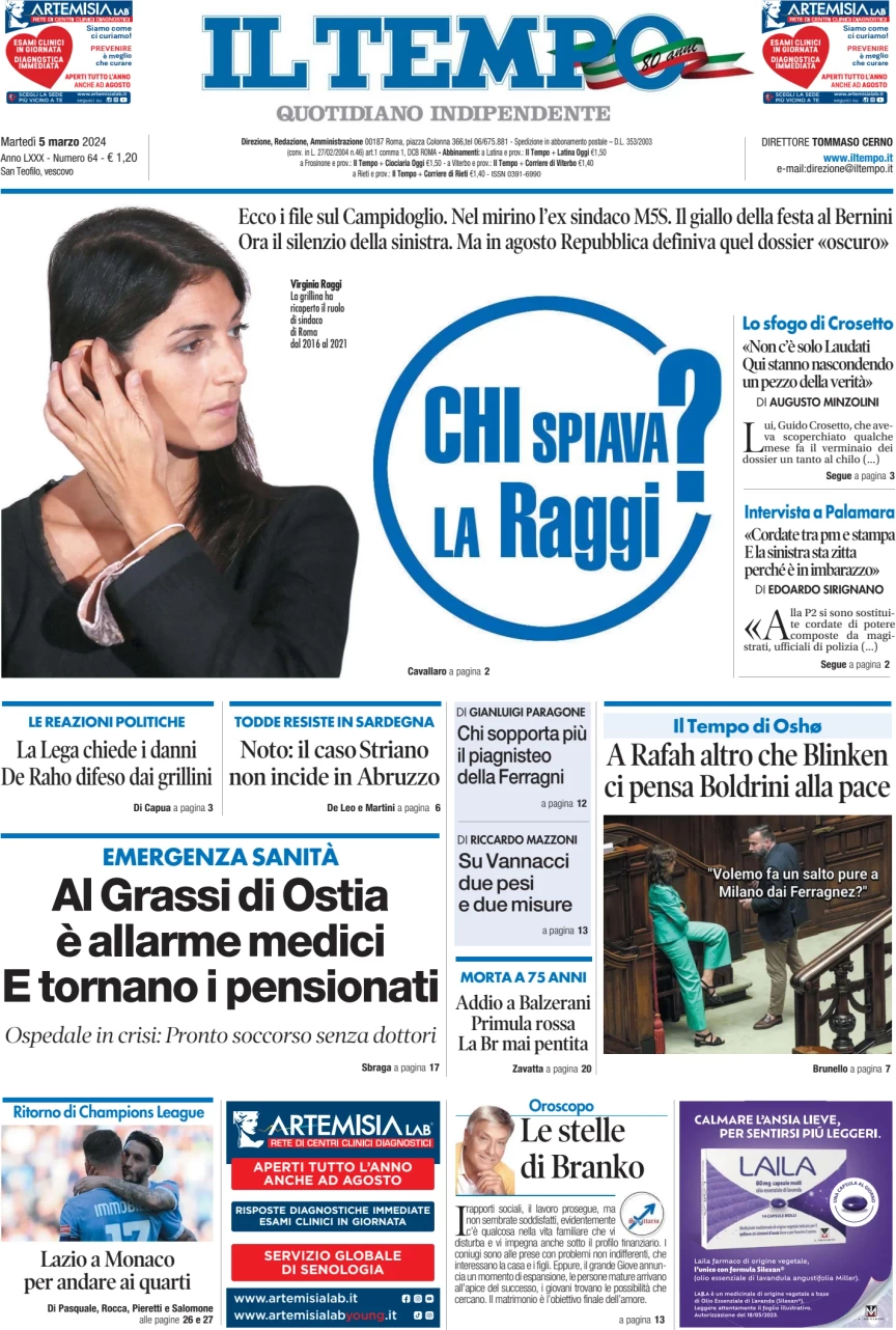 anteprima della prima pagina di il-tempo del 05/03/2024