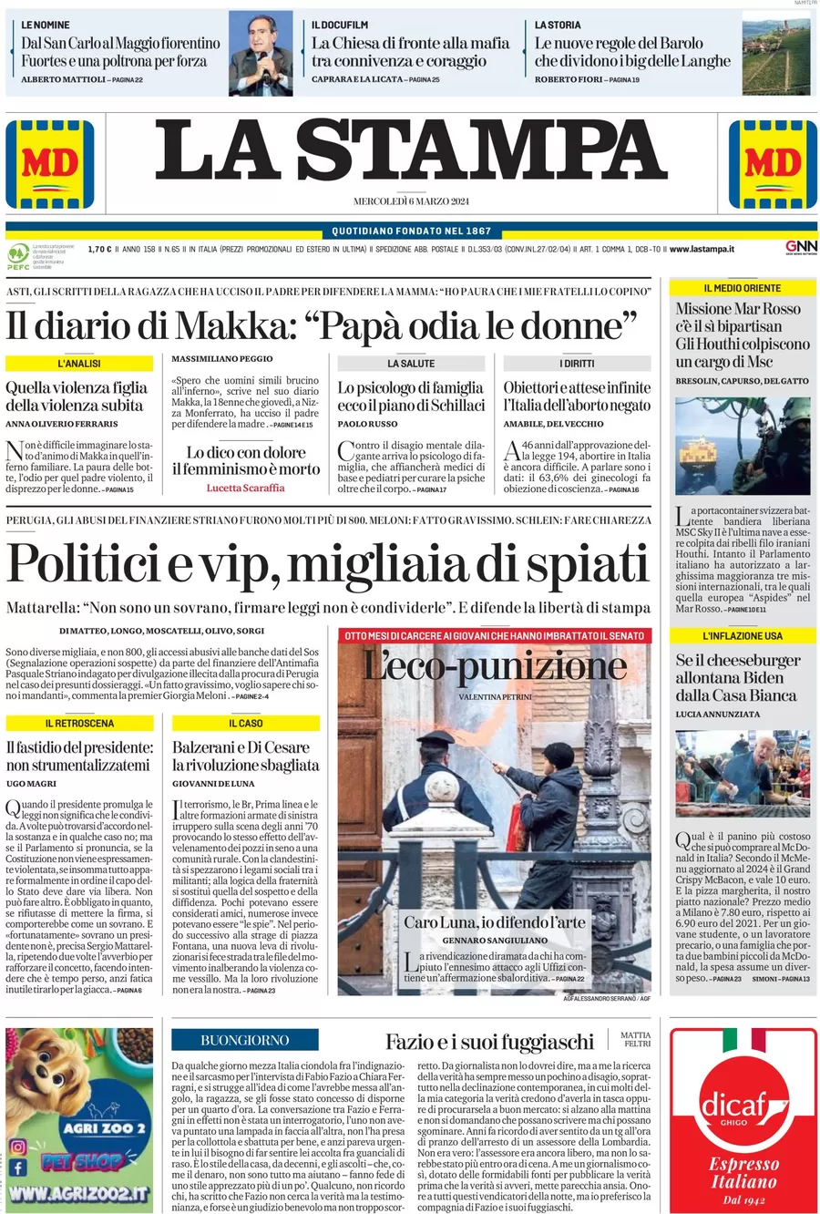 anteprima della prima pagina di la-stampa del 05/03/2024