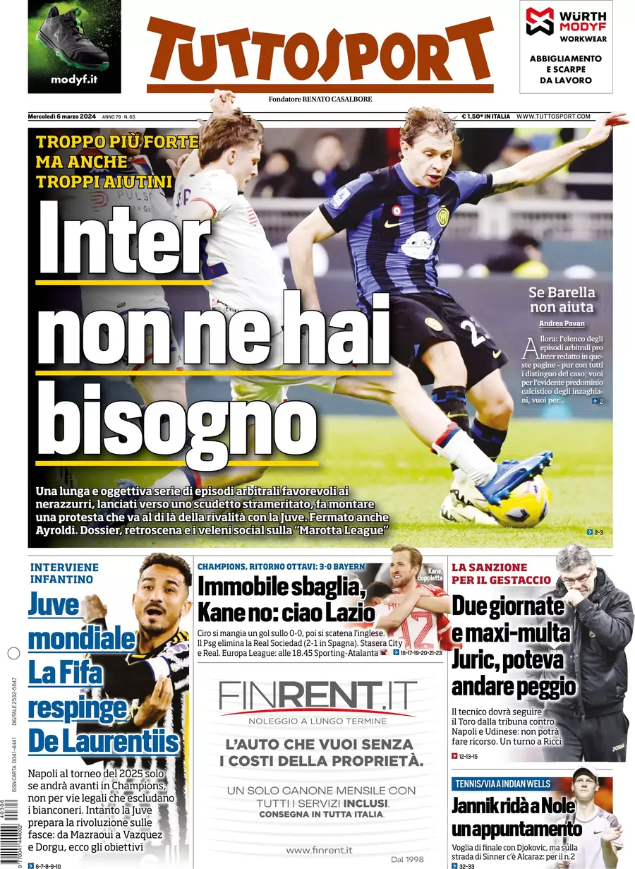 anteprima della prima pagina di tuttosport del 05/03/2024