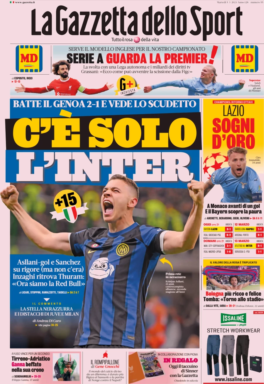 anteprima della prima pagina di la-gazzetta-dello-sport del 05/03/2024