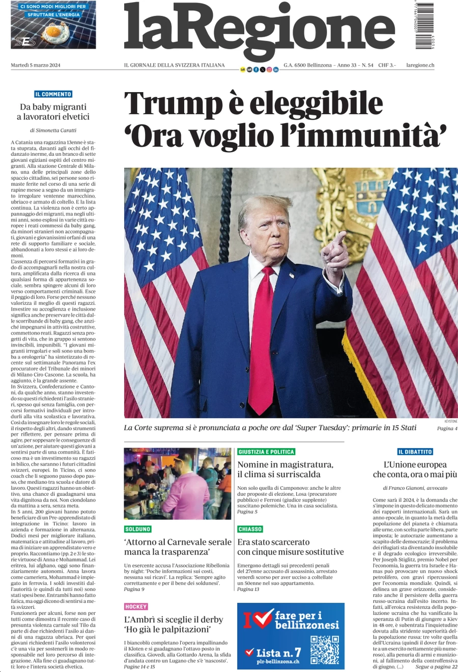 anteprima della prima pagina di la-regione del 05/03/2024