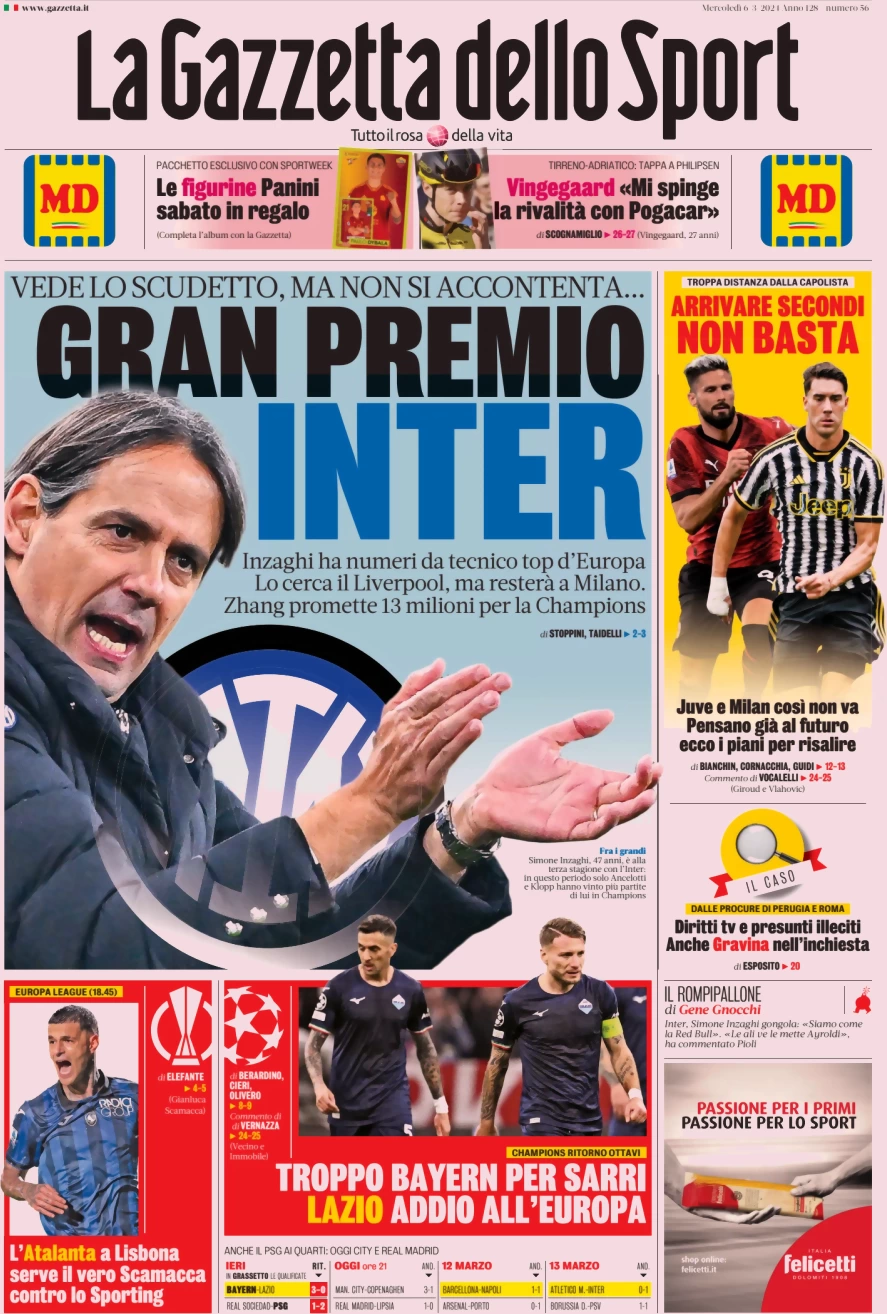 anteprima della prima pagina di la-gazzetta-dello-sport del 06/03/2024