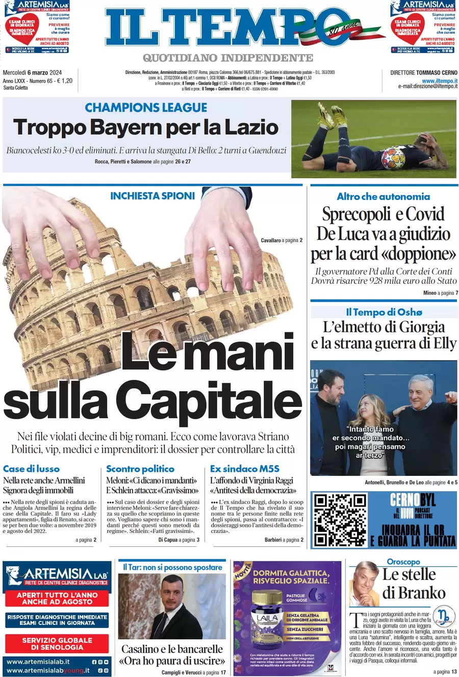 anteprima della prima pagina di il-tempo del 06/03/2024