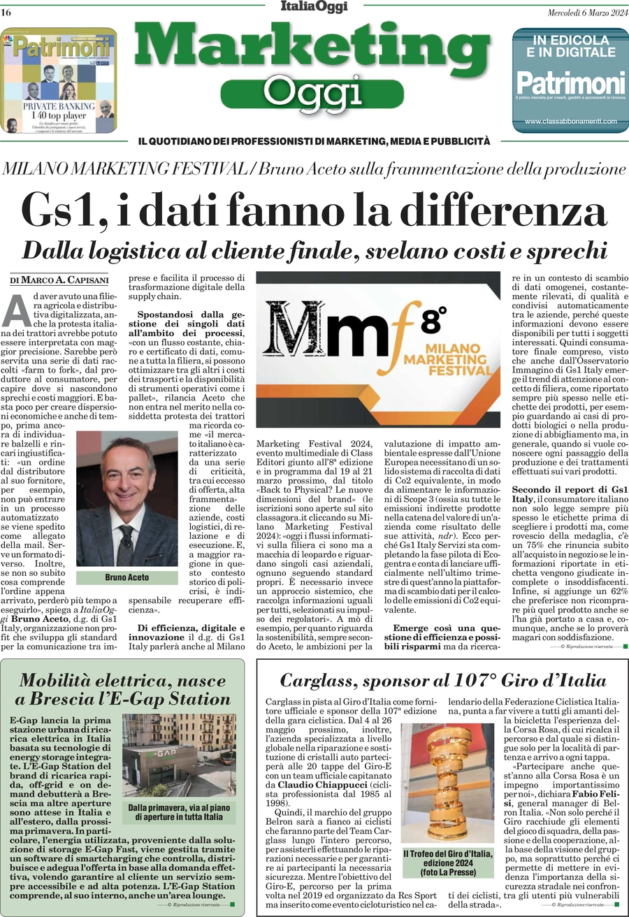 anteprima della prima pagina di marketing-oggi del 06/03/2024