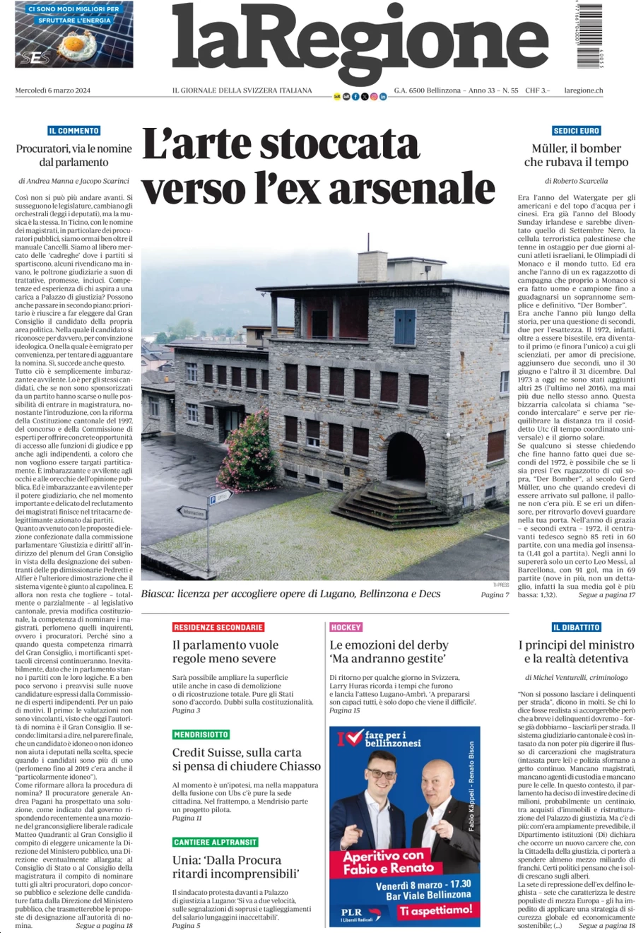 anteprima della prima pagina di la-regione del 06/03/2024