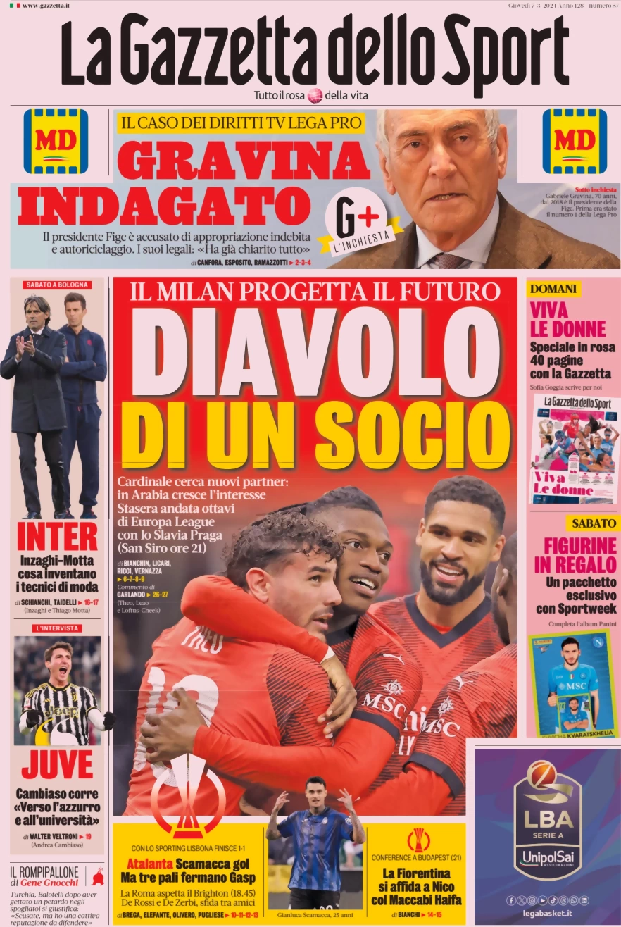 anteprima della prima pagina di la-gazzetta-dello-sport del 07/03/2024