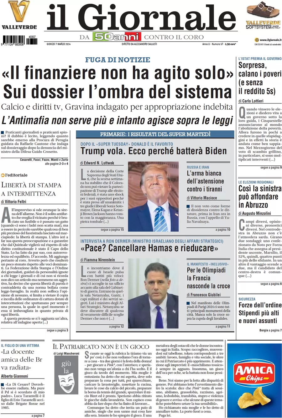 anteprima della prima pagina di il-giornale del 07/03/2024