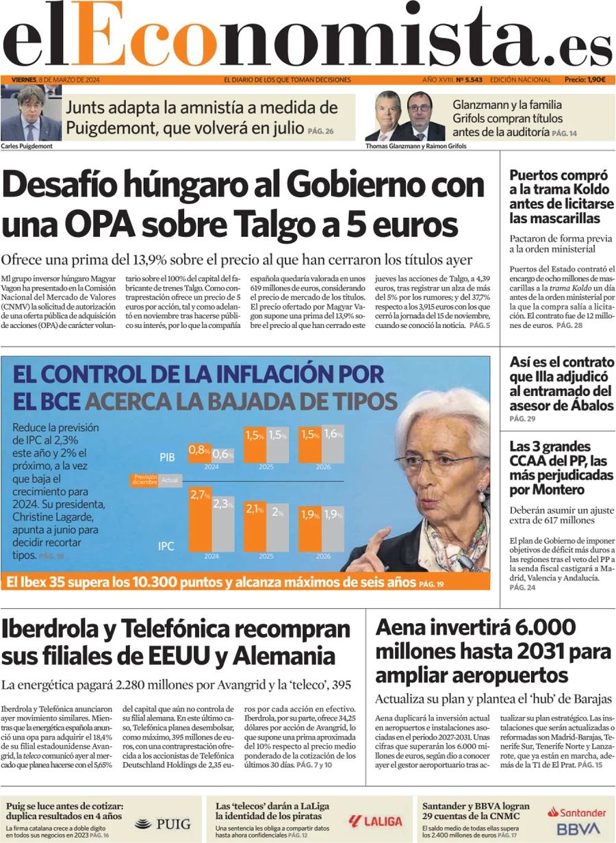 anteprima della prima pagina di el-economista del 07/03/2024