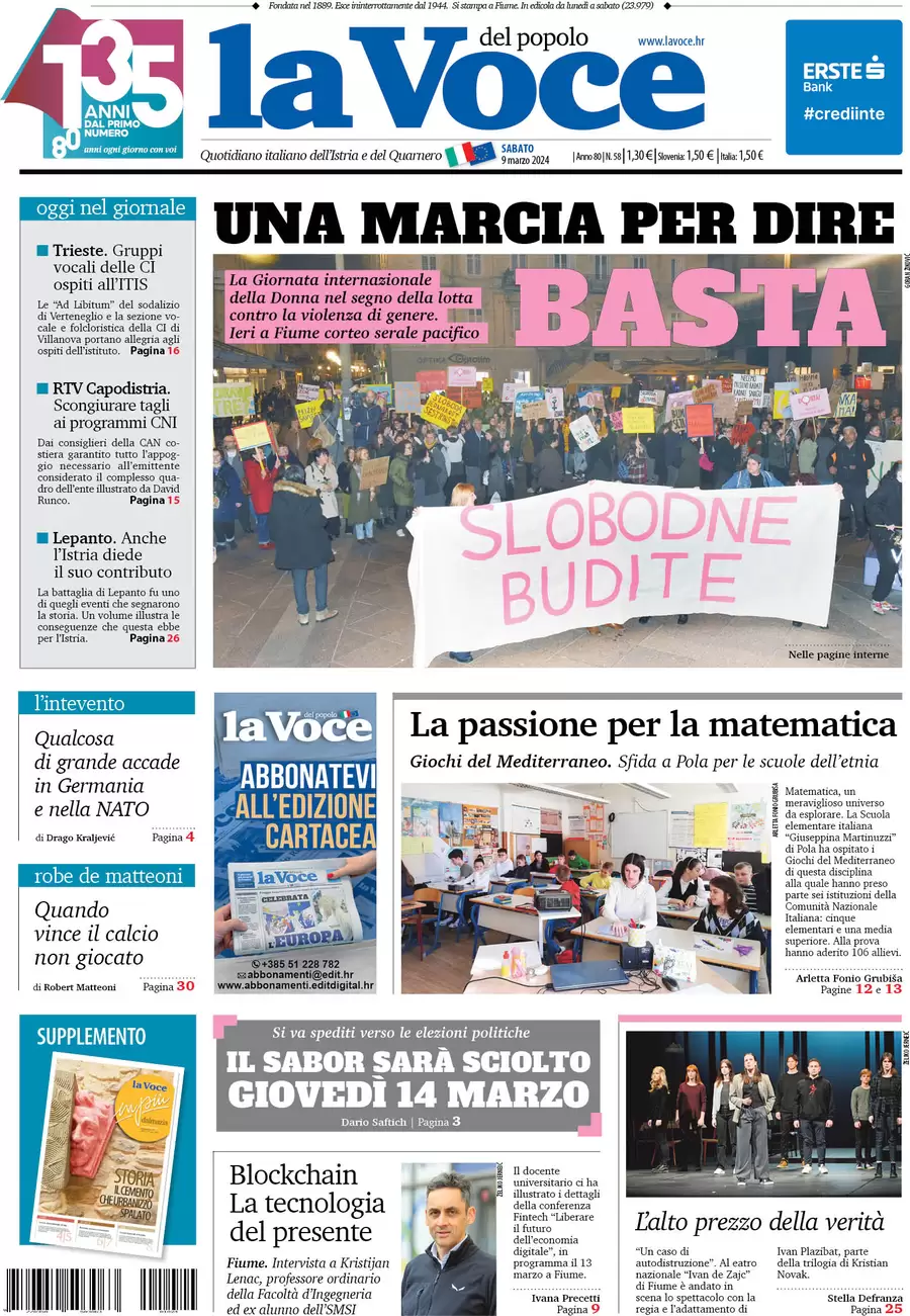 anteprima della prima pagina di la-voce-del-popolo del 08/03/2024